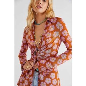 Free People Lucky Shirtee Long Sleeve Boho Blouse